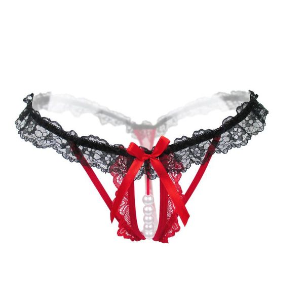 women's panties female underwear lace seamless thongs intimates pearl g-string women crotchless breathable sleepwear summer, Black;pink